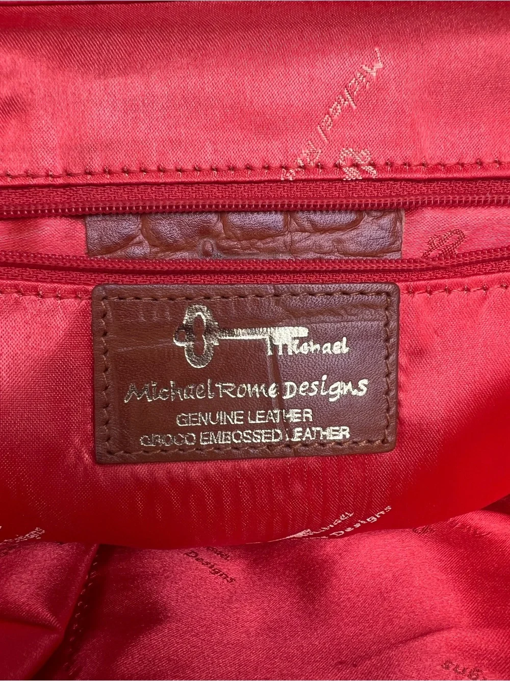 Vintage Michel Rome Croc-embossed Cognac Leather Satchel Handbag.